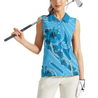 Hawaii Blue Hibiscus Pikake Lei Women Sleeveless Polo Shirt - Polynesian Pride
