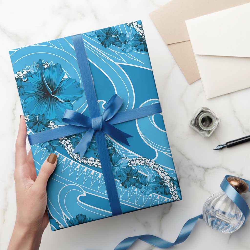 Hawaii Blue Hibiscus Pikake Lei Wrapping Paper - Polynesian Pride