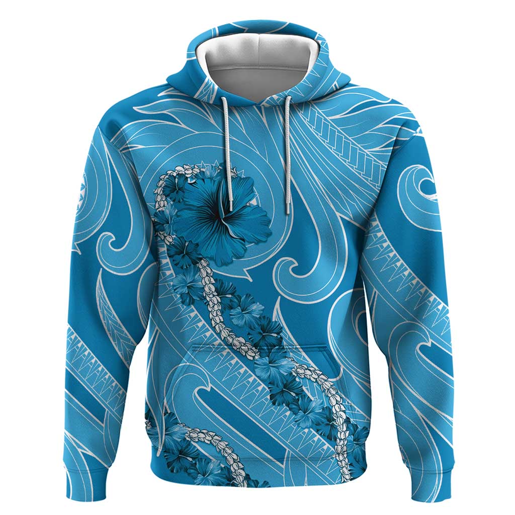 Hawaii Blue Hibiscus Pikake Lei Zip Hoodie - Polynesian Pride