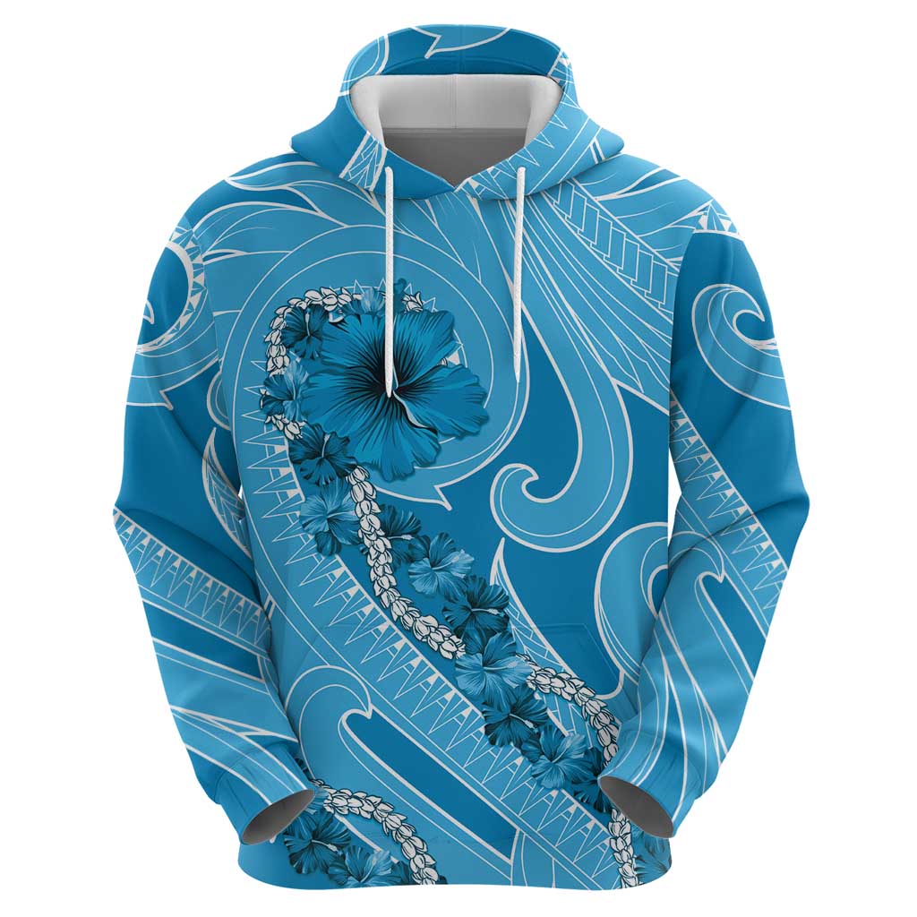 Hawaii Blue Hibiscus Pikake Lei Zip Hoodie - Polynesian Pride