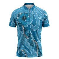 Hawaii Blue Hibiscus Pikake Lei Zipper Polo Shirt - Polynesian Pride