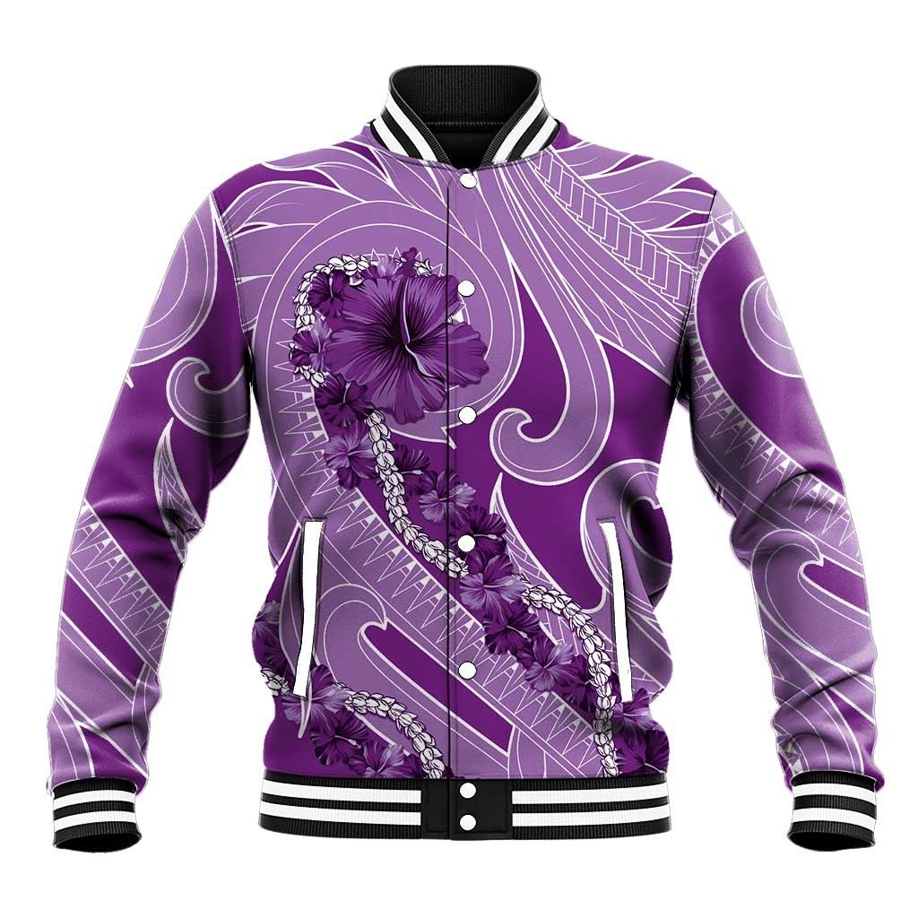 Hawaii Violet Hibiscus Pikake Lei Baseball Jacket - Polynesian Pride