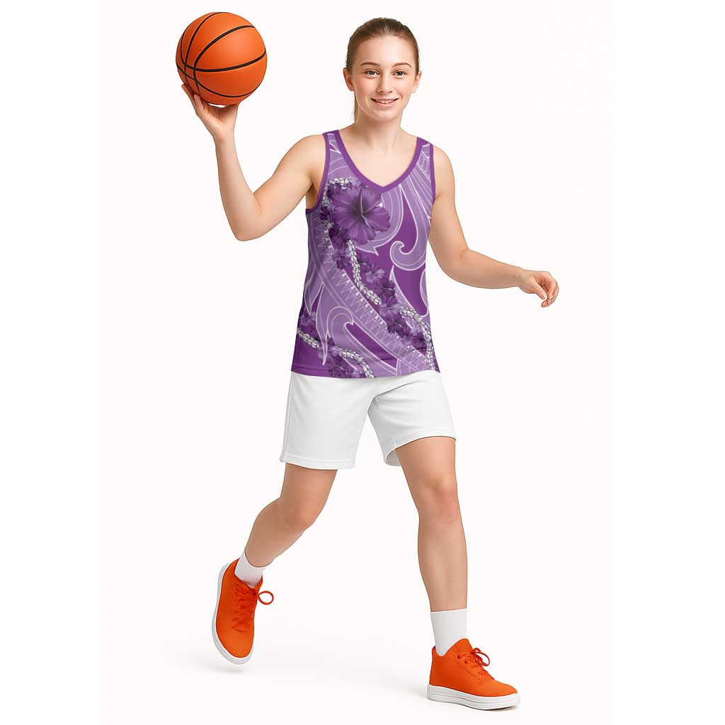 Hawaii Violet Hibiscus Pikake Lei Basketball Jersey LT05 - Polynesian Pride