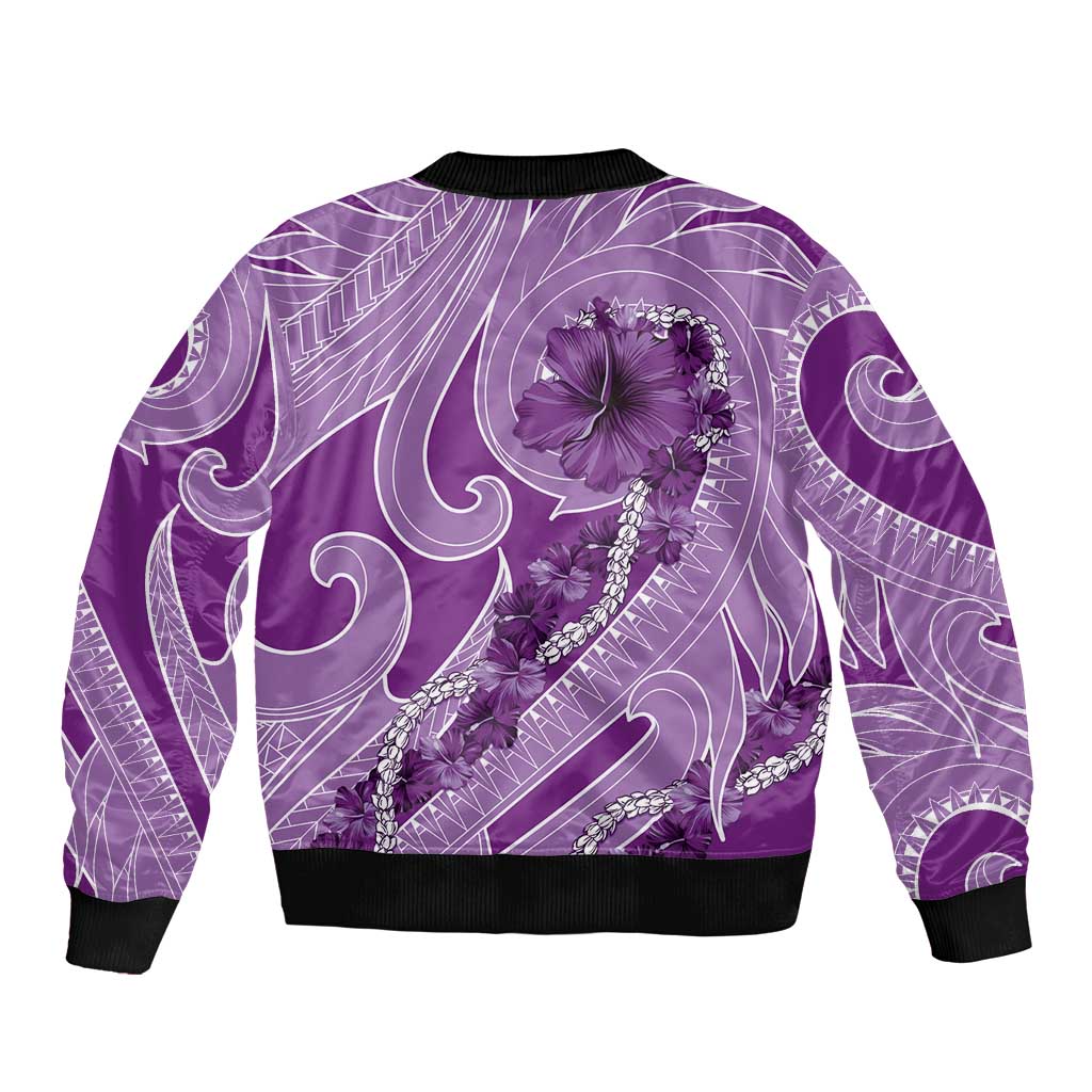 Hawaii Violet Hibiscus Pikake Lei Bomber Jacket - Polynesian Pride