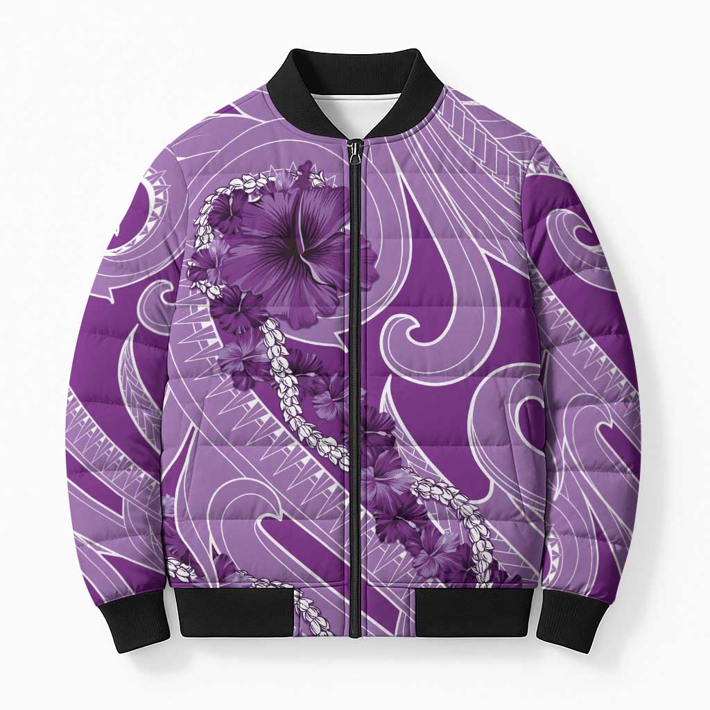 Hawaii Violet Hibiscus Pikake Lei Bomber Puffer Jacket LT05 Violet - Polynesian Pride