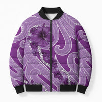 Hawaii Violet Hibiscus Pikake Lei Bomber Puffer Jacket LT05 Violet - Polynesian Pride