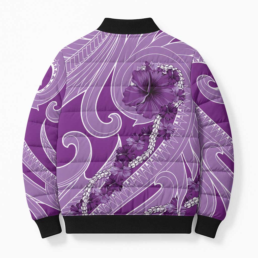 Hawaii Violet Hibiscus Pikake Lei Bomber Puffer Jacket LT05 - Polynesian Pride