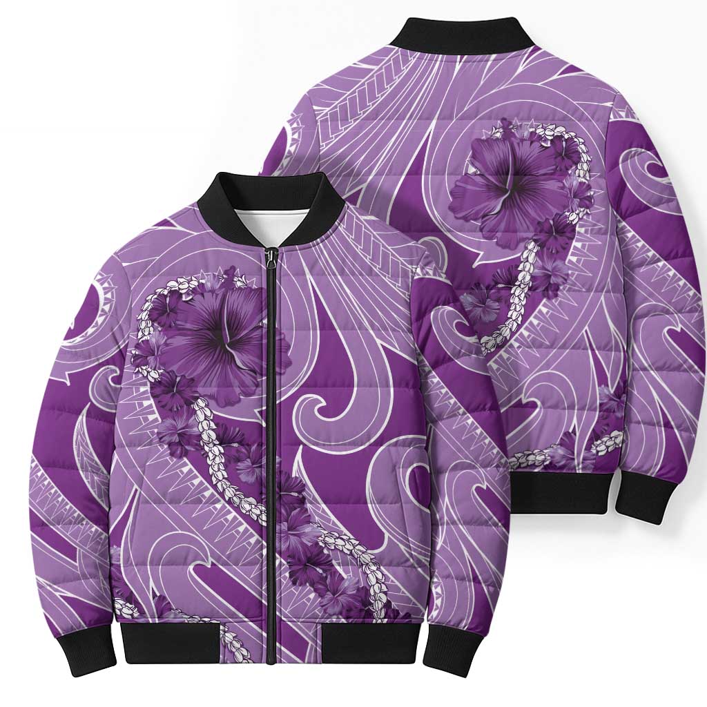 Hawaii Violet Hibiscus Pikake Lei Bomber Puffer Jacket LT05 - Polynesian Pride