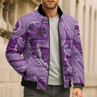 Hawaii Violet Hibiscus Pikake Lei Bomber Puffer Jacket LT05 - Polynesian Pride