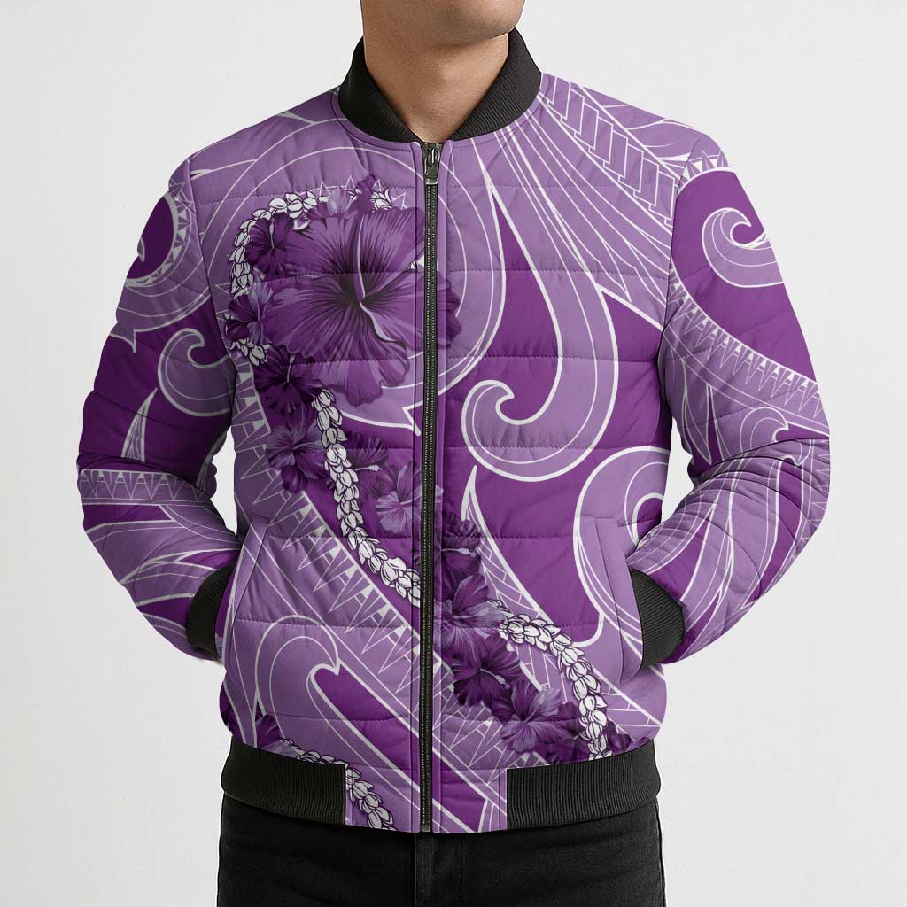 Hawaii Violet Hibiscus Pikake Lei Bomber Puffer Jacket LT05 - Polynesian Pride