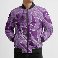Hawaii Violet Hibiscus Pikake Lei Bomber Puffer Jacket LT05 - Polynesian Pride