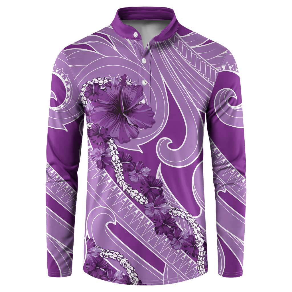 Hawaii Violet Hibiscus Pikake Lei Button Sweatshirt - Polynesian Pride