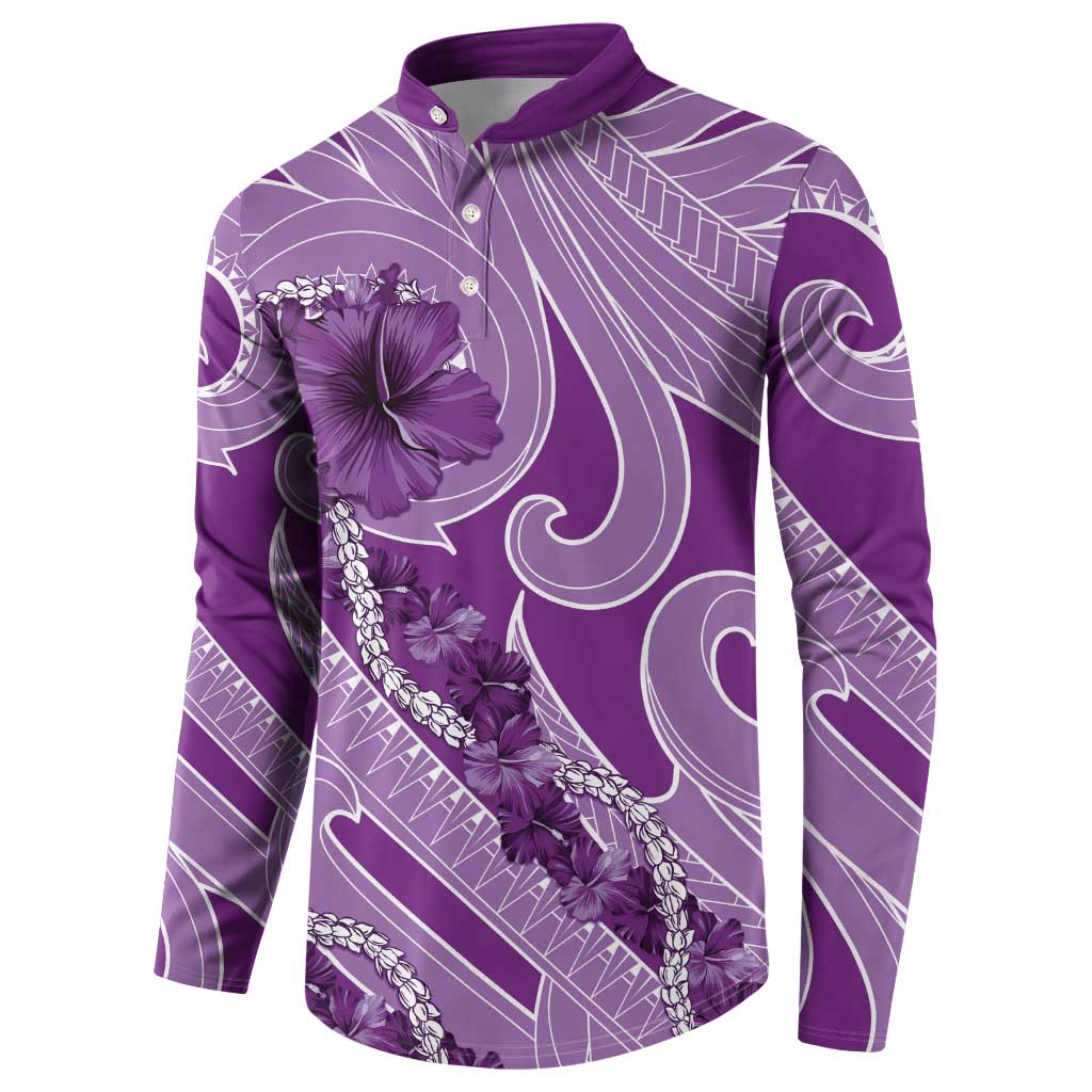 Hawaii Violet Hibiscus Pikake Lei Button Sweatshirt - Polynesian Pride