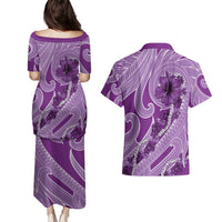 Hawaii Violet Hibiscus Pikake Lei Couples Matching Puletasi and Hawaiian Shirt - Polynesian Pride