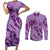Hawaii Violet Hibiscus Pikake Lei Couples Matching Short Sleeve Bodycon Dress and Long Sleeve Button Shirt - Polynesian Pride