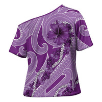 Hawaii Violet Hibiscus Pikake Lei Cross Shoulder Shirt - Polynesian Pride
