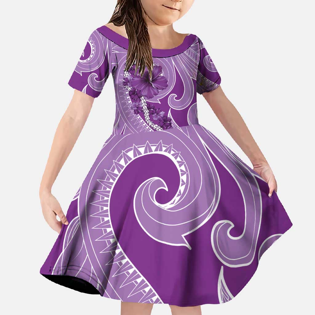 Hawaii Violet Hibiscus Pikake Lei Family Matching Long Sleeve Bodycon Dress and Hawaiian Shirt - Polynesian Pride