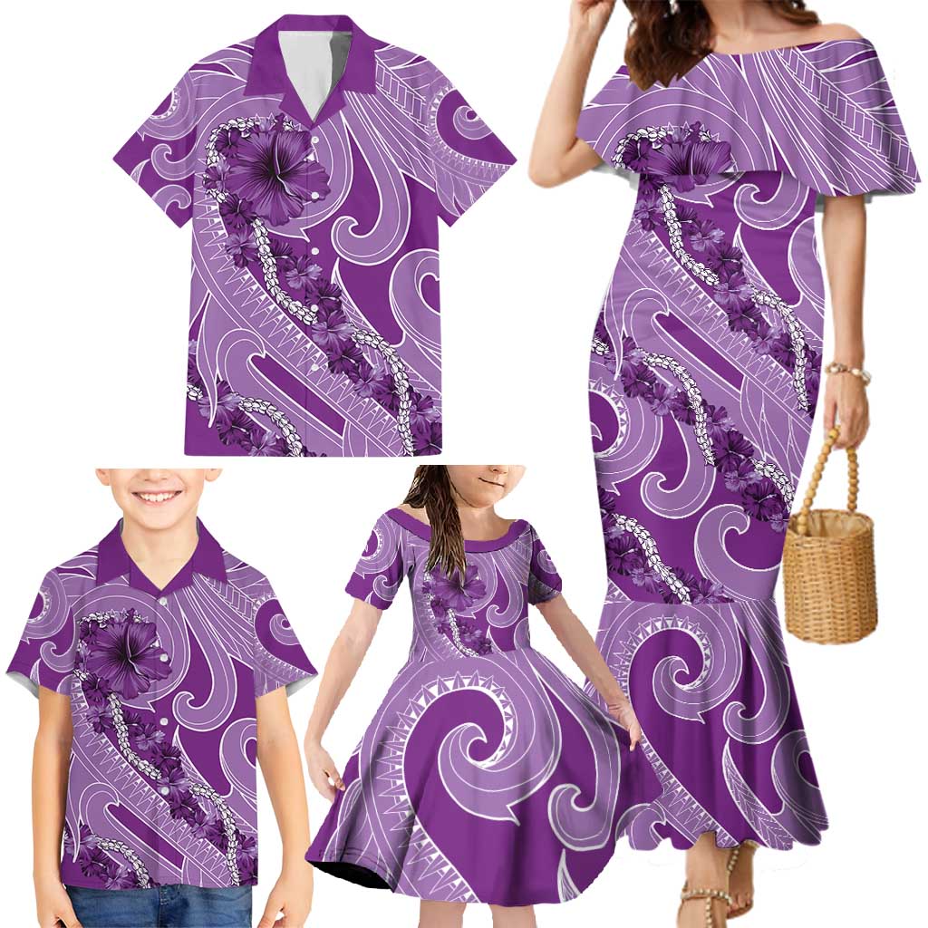Hawaii Violet Hibiscus Pikake Lei Family Matching Mermaid Dress and Hawaiian Shirt - Polynesian Pride