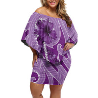 Hawaii Violet Hibiscus Pikake Lei Family Matching Off Shoulder Short Dress and Hawaiian Shirt - Polynesian Pride