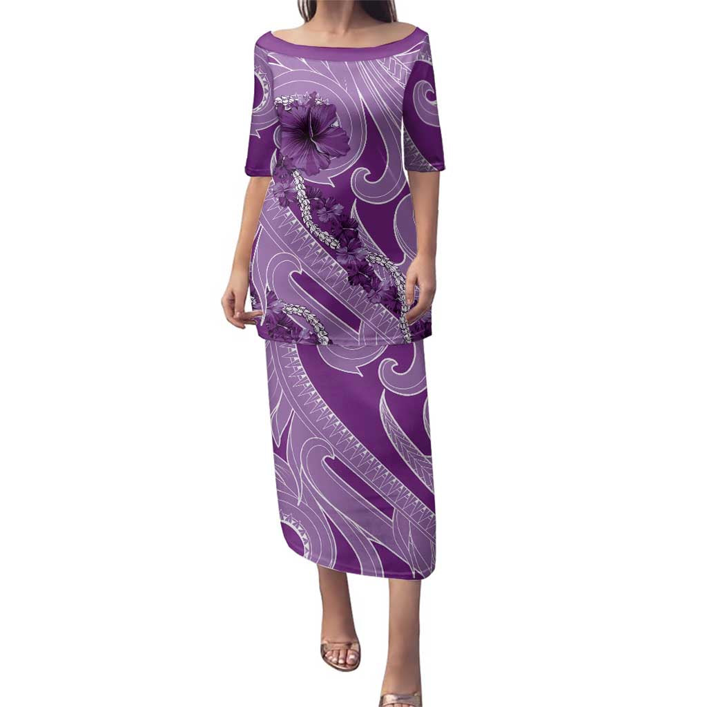 Hawaii Violet Hibiscus Pikake Lei Family Matching Puletasi and Hawaiian Shirt - Polynesian Pride