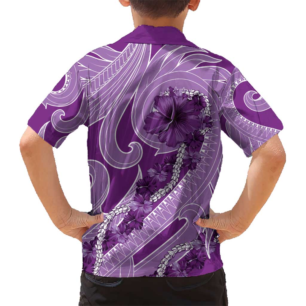 Hawaii Violet Hibiscus Pikake Lei Family Matching Short Sleeve Bodycon Dress and Hawaiian Shirt - Polynesian Pride
