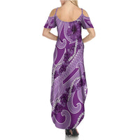 Hawaii Violet Hibiscus Pikake Lei Family Matching Summer Maxi Dress and Hawaiian Shirt - Polynesian Pride