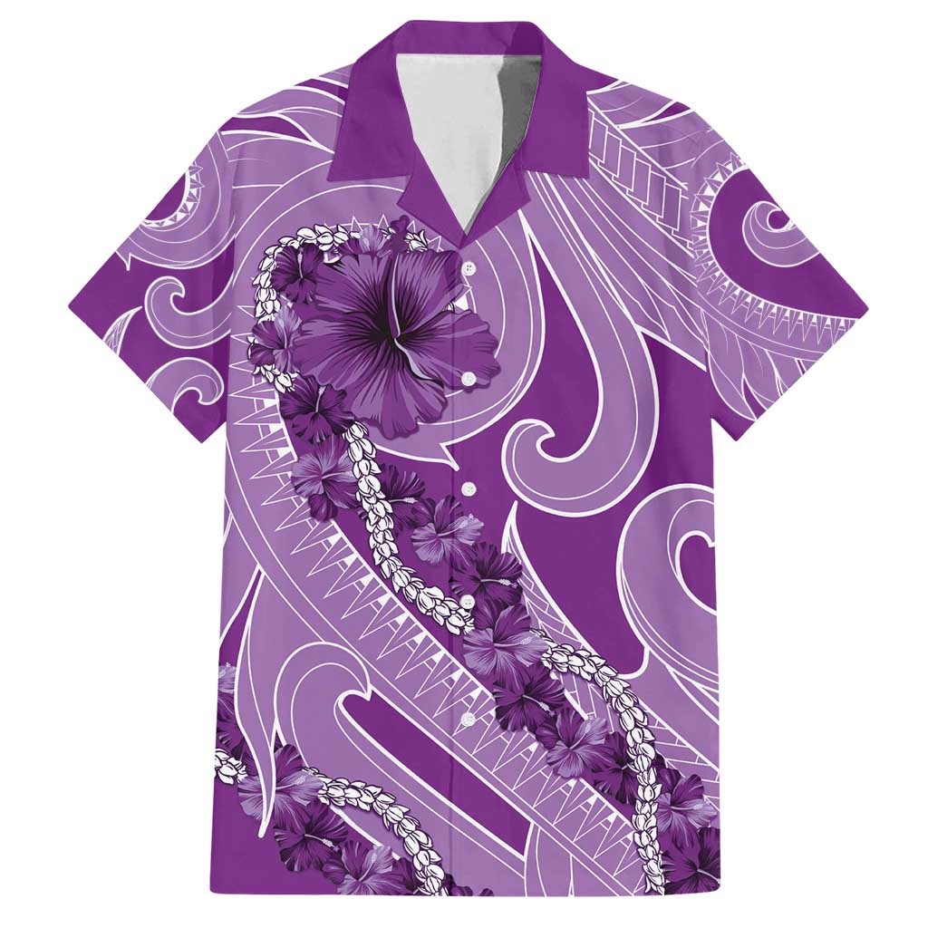 Hawaii Violet Hibiscus Pikake Lei Family Matching Tank Maxi Dress and Hawaiian Shirt - Polynesian Pride