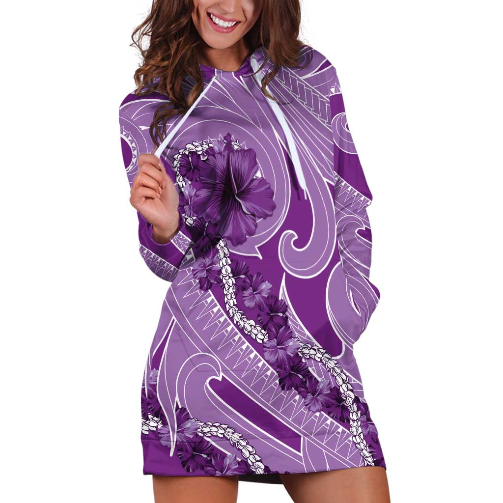 Hawaii Violet Hibiscus Pikake Lei Hoodie Dress - Polynesian Pride