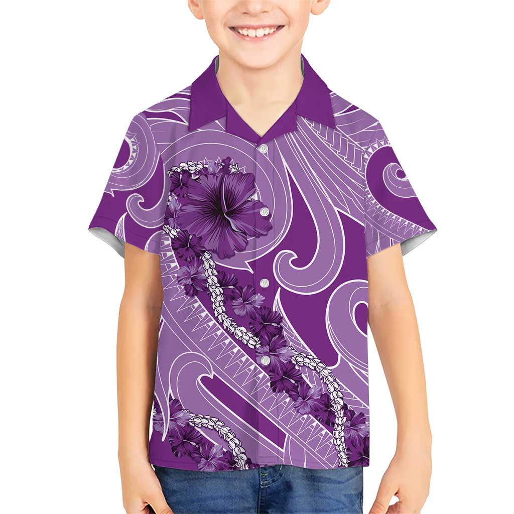 Hawaii Violet Hibiscus Pikake Lei Kid Hawaiian Shirt LT05 Kid Violet - Polynesian Pride