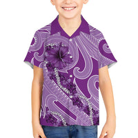 Hawaii Violet Hibiscus Pikake Lei Kid Hawaiian Shirt LT05 Kid Violet - Polynesian Pride