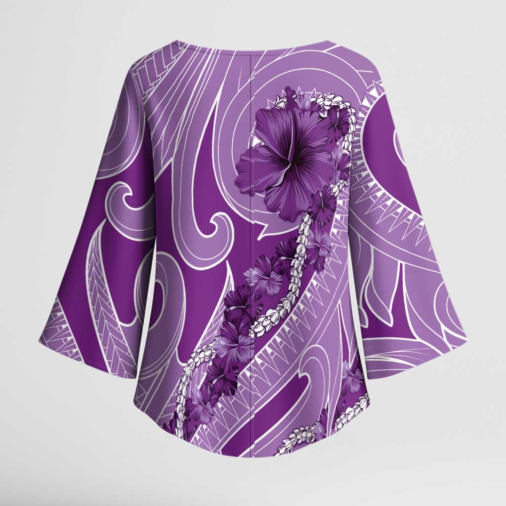 Hawaii Violet Hibiscus Pikake Lei Kimono Sleeve Blouse - Polynesian Pride