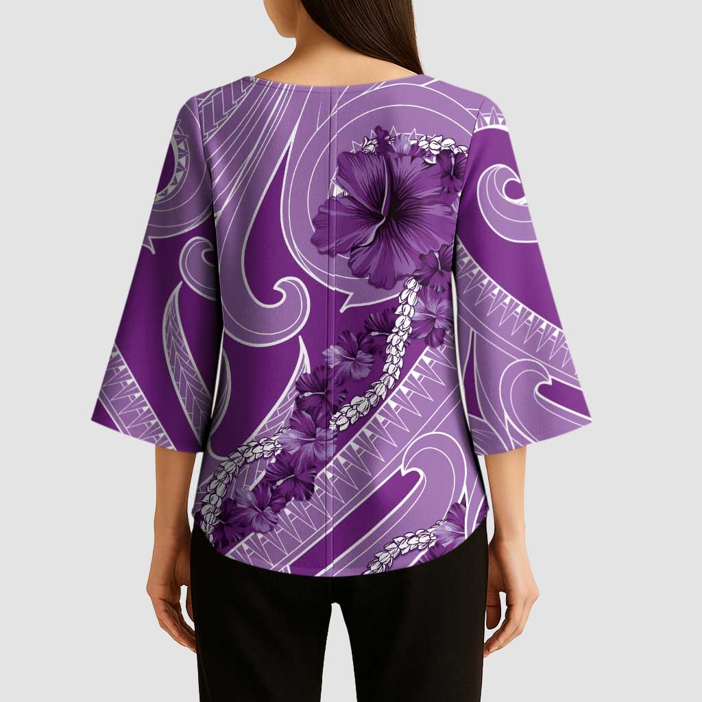 Hawaii Violet Hibiscus Pikake Lei Kimono Sleeve Blouse - Polynesian Pride