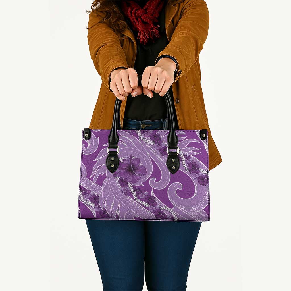 Hawaii Violet Hibiscus Pikake Lei Leather Bag - Polynesian Pride