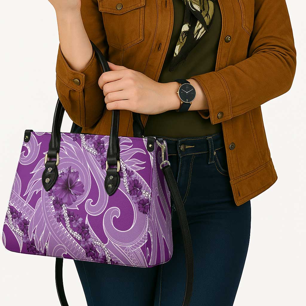 Hawaii Violet Hibiscus Pikake Lei Leather Bag - Polynesian Pride