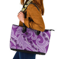 Hawaii Violet Hibiscus Pikake Lei Leather Tote Bag LT05 Violet - Polynesian Pride