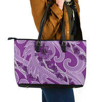 Hawaii Violet Hibiscus Pikake Lei Leather Tote Bag LT05 - Polynesian Pride