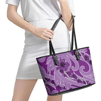 Hawaii Violet Hibiscus Pikake Lei Leather Tote Bag LT05 - Polynesian Pride