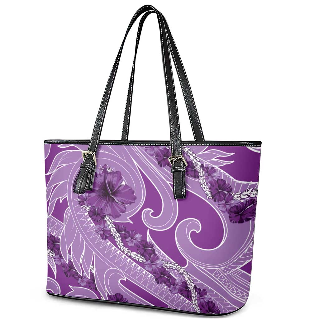 Hawaii Violet Hibiscus Pikake Lei Leather Tote Bag LT05 - Polynesian Pride