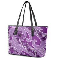 Hawaii Violet Hibiscus Pikake Lei Leather Tote Bag LT05 - Polynesian Pride