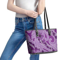 Hawaii Violet Hibiscus Pikake Lei Leather Tote Bag LT05 - Polynesian Pride