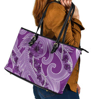 Hawaii Violet Hibiscus Pikake Lei Leather Tote Bag LT05 - Polynesian Pride