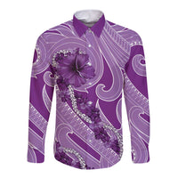 Hawaii Violet Hibiscus Pikake Lei Long Sleeve Button Shirt - Polynesian Pride