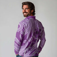 Hawaii Violet Hibiscus Pikake Lei Long Sleeve Polo Shirt - Polynesian Pride