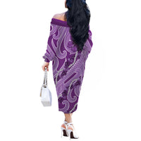 Hawaii Violet Hibiscus Pikake Lei Off The Shoulder Long Sleeve Dress - Polynesian Pride