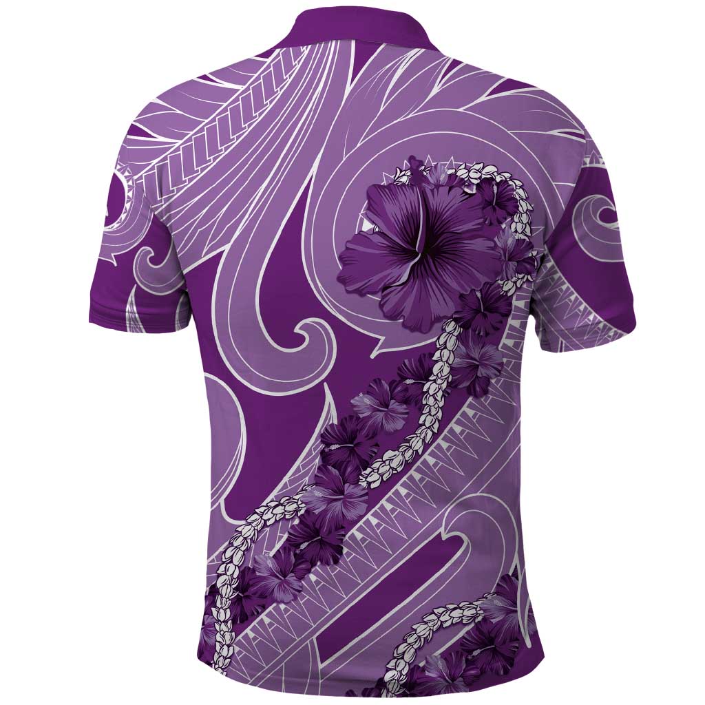 Hawaii Violet Hibiscus Pikake Lei Polo Shirt - Polynesian Pride