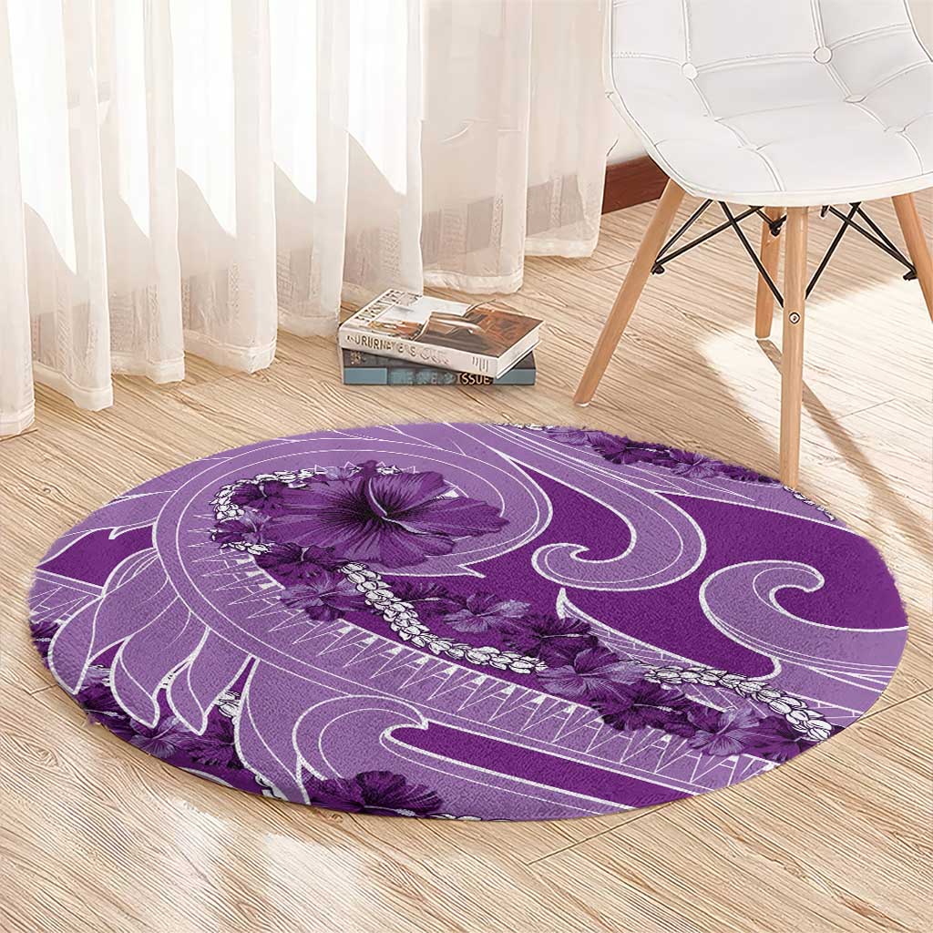 Hawaii Violet Hibiscus Pikake Lei Round Carpet - Polynesian Pride