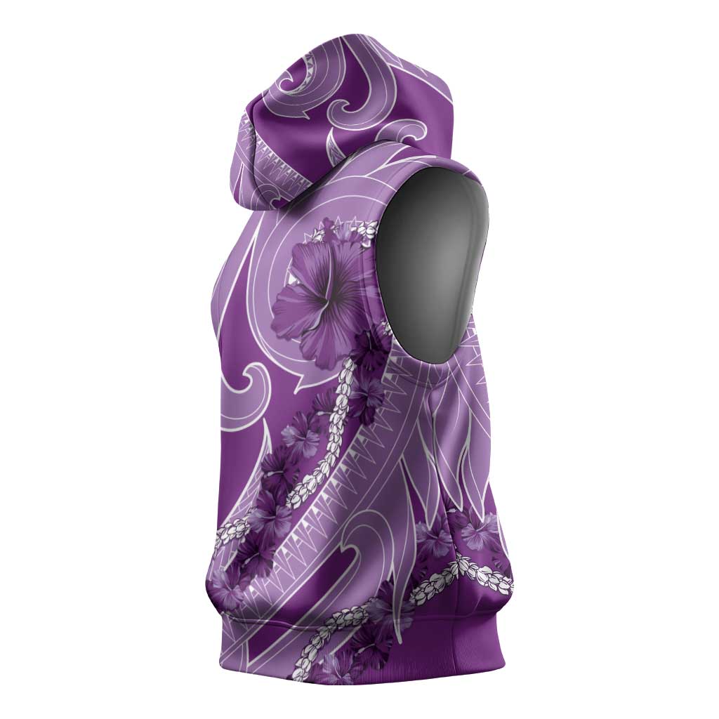 Hawaii Violet Hibiscus Pikake Lei Sleeveless Hoodie LT05 - Polynesian Pride