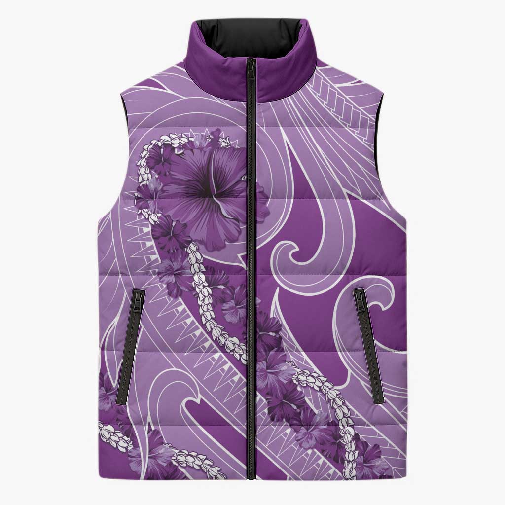 Hawaii Violet Hibiscus Pikake Lei Sleeveless Puffer Jacket - Polynesian Pride
