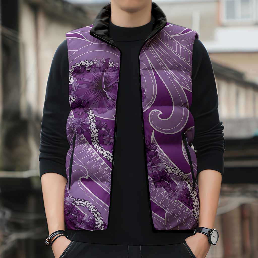 Hawaii Violet Hibiscus Pikake Lei Sleeveless Puffer Jacket - Polynesian Pride