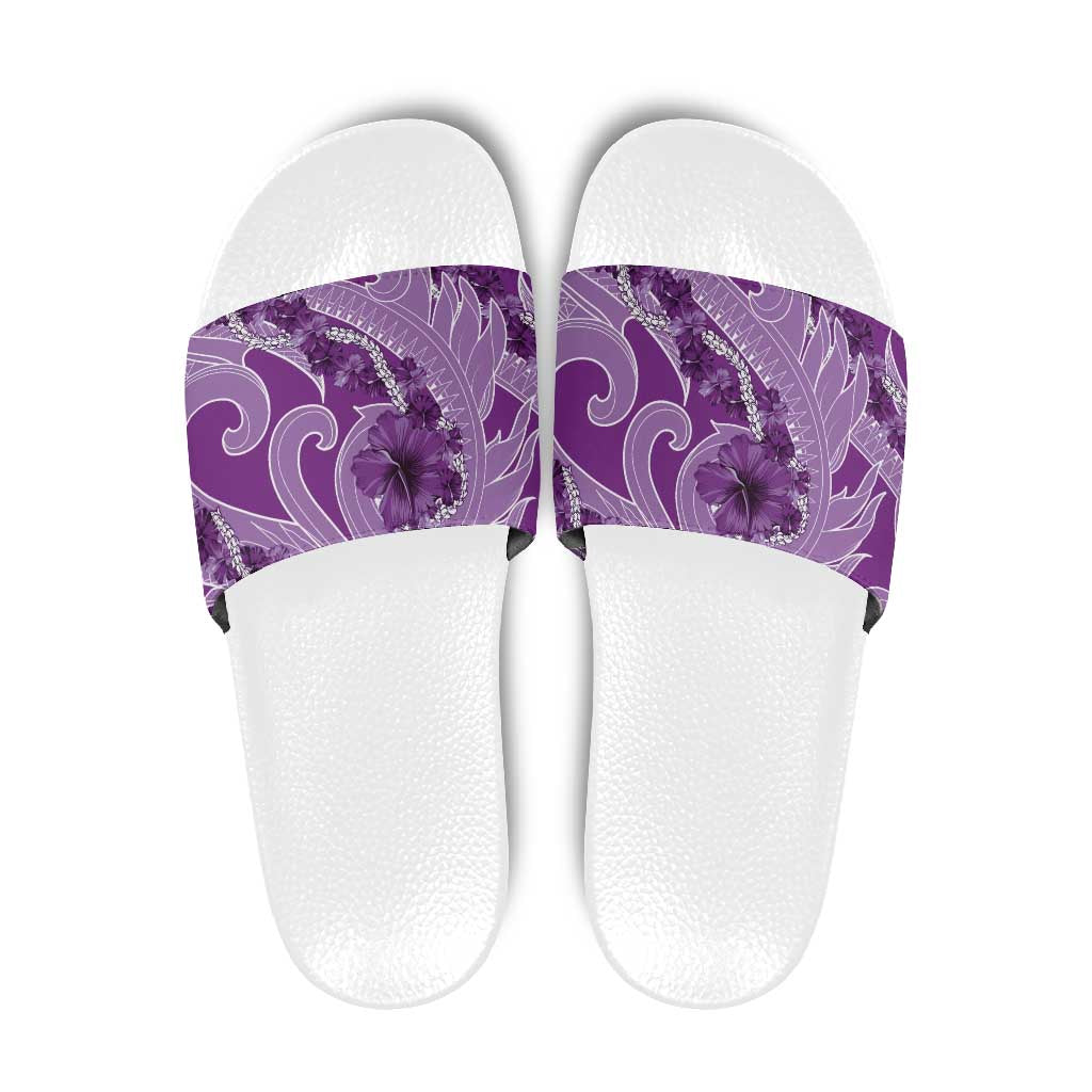 Hawaii Violet Hibiscus Pikake Lei Slide Sandals - Polynesian Pride